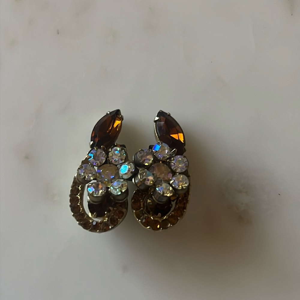 Vintage Crystal Clip On Earrings